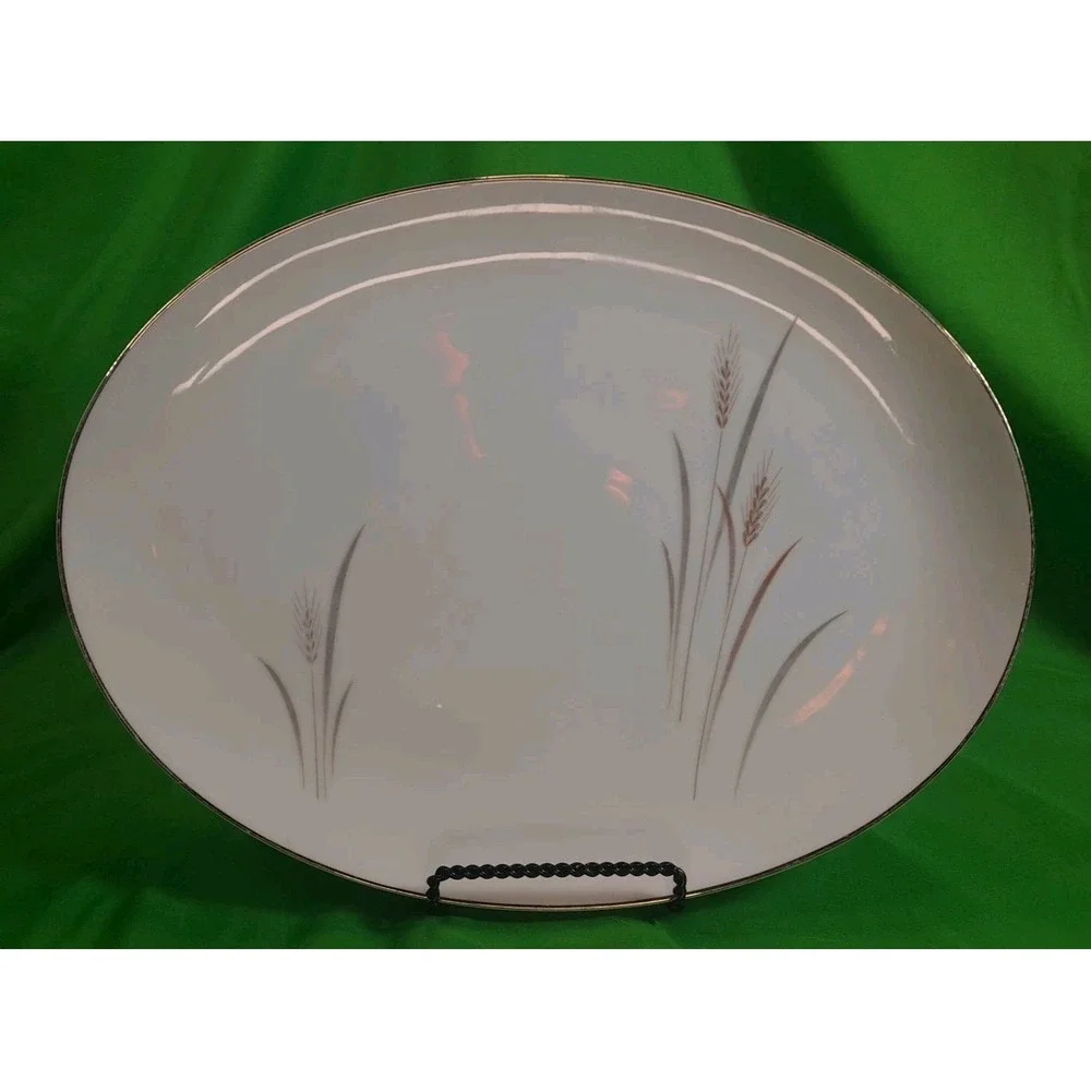 Platinum Wheat Fine China Made In Japan Oval Serving Platter 14